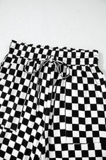 Load image into Gallery viewer, Black Checkered Print Long Sleeve Top and Pants Lounge Set - Fashion Queen - 12