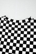 Load image into Gallery viewer, Black Checkered Print Long Sleeve Top and Pants Lounge Set - Fashion Queen - 17