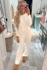 Load image into Gallery viewer, Black Checkered Print Long Sleeve Top and Pants Lounge Set - Fashion Queen - 19