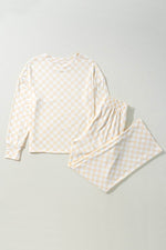 Load image into Gallery viewer, Black Checkered Print Long Sleeve Top and Pants Lounge Set - Fashion Queen - 21