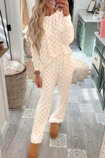 Load image into Gallery viewer, Black Checkered Print Long Sleeve Top and Pants Lounge Set - Fashion Queen - 4