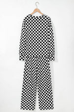 Load image into Gallery viewer, Black Checkered Print Long Sleeve Top and Pants Lounge Set - Fashion Queen - 7