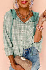 Load image into Gallery viewer, Black Checkered Print Loose Fit Buttoned Hooded Shacket - Fashion Queen - 10