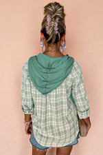 Load image into Gallery viewer, Black Checkered Print Loose Fit Buttoned Hooded Shacket - Fashion Queen - 11