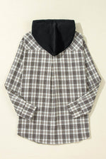 Load image into Gallery viewer, Black Checkered Print Loose Fit Buttoned Hooded Shacket - Fashion Queen - 14