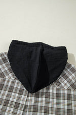 Load image into Gallery viewer, Black Checkered Print Loose Fit Buttoned Hooded Shacket - Fashion Queen - 15