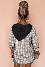 Load image into Gallery viewer, Black Checkered Print Loose Fit Buttoned Hooded Shacket - Fashion Queen - 2