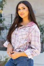 Load image into Gallery viewer, Black Checkered Print Loose Fit Buttoned Hooded Shacket - Fashion Queen - 24