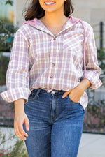 Load image into Gallery viewer, Black Checkered Print Loose Fit Buttoned Hooded Shacket - Fashion Queen - 29