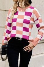 Load image into Gallery viewer, Black Checkered Ribbed Edge O Neck Drop Shoulder Sweater - Fashion Queen - 6
