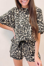 Load image into Gallery viewer, Black Cheetah Printed Casual Tee and Shorts Lounge Set - Fashion Queen - 1