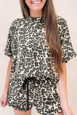 Load image into Gallery viewer, Black Cheetah Printed Casual Tee and Shorts Lounge Set - Fashion Queen - 4