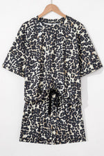 Load image into Gallery viewer, Black Cheetah Printed Casual Tee and Shorts Lounge Set - Fashion Queen - 5