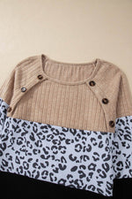 Load image into Gallery viewer, Black Cheetah Textured Patchwork Buttoned Round Neck T Shirt - Fashion Queen - 10