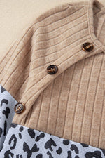 Load image into Gallery viewer, Black Cheetah Textured Patchwork Buttoned Round Neck T Shirt - Fashion Queen - 11