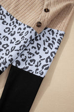 Load image into Gallery viewer, Black Cheetah Textured Patchwork Buttoned Round Neck T Shirt - Fashion Queen - 12