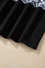 Load image into Gallery viewer, Black Cheetah Textured Patchwork Buttoned Round Neck T Shirt - Fashion Queen - 14