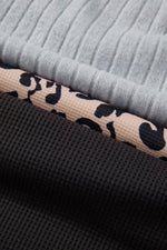 Load image into Gallery viewer, Black Cheetah Textured Patchwork Buttoned Round Neck T Shirt - Fashion Queen - 22