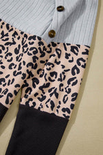 Load image into Gallery viewer, Black Cheetah Textured Patchwork Buttoned Round Neck T Shirt - Fashion Queen - 25