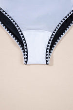 Load image into Gallery viewer, Black Color Block Ric Rac Trim U Neck One Piece Swimsuit - Fashion Queen - 15