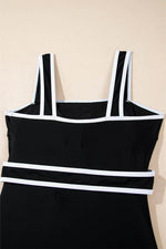 Load image into Gallery viewer, Black Colorblock Edge Belted One Piece Swimsuit - Fashion Queen - 16