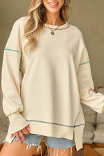 Load image into Gallery viewer, Black Contrast Stitching Split Baggy Sweatshirt - Fashion Queen - 21