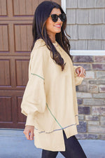 Load image into Gallery viewer, Black Contrast Stitching Split Baggy Sweatshirt - Fashion Queen - 23