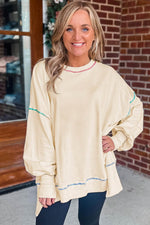 Load image into Gallery viewer, Black Contrast Stitching Split Baggy Sweatshirt - Fashion Queen - 25