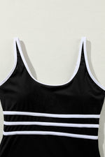 Load image into Gallery viewer, Black Contrast Trim Colorblock U Neck One Piece Swimwear - Fashion Queen - 12