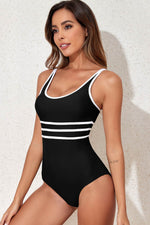 Load image into Gallery viewer, Black Contrast Trim Colorblock U Neck One Piece Swimwear - Fashion Queen - 3