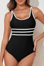 Load image into Gallery viewer, Black Contrast Trim Colorblock U Neck One Piece Swimwear - Fashion Queen - 6