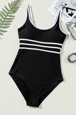 Load image into Gallery viewer, Black Contrast Trim Colorblock U Neck One Piece Swimwear - Fashion Queen - 8