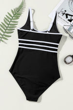 Load image into Gallery viewer, Black Contrast Trim Colorblock U Neck One Piece Swimwear - Fashion Queen - 9