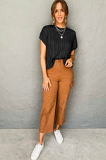 Load image into Gallery viewer, Black Crew Neck Cable Knit Short Sleeve Sweater - Fashion Queen - 10