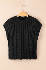 Load image into Gallery viewer, Black Crew Neck Cable Knit Short Sleeve Sweater - Fashion Queen - 12