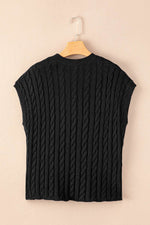 Load image into Gallery viewer, Black Crew Neck Cable Knit Short Sleeve Sweater - Fashion Queen - 13