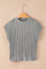 Load image into Gallery viewer, Black Crew Neck Cable Knit Short Sleeve Sweater - Fashion Queen - 21