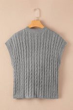 Load image into Gallery viewer, Black Crew Neck Cable Knit Short Sleeve Sweater - Fashion Queen - 22
