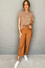 Load image into Gallery viewer, Black Crew Neck Cable Knit Short Sleeve Sweater - Fashion Queen - 28