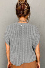 Load image into Gallery viewer, Black Crew Neck Cable Knit Short Sleeve Sweater - Fashion Queen - 5