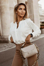 Load image into Gallery viewer, Black Crew Neck Gathered Stretch Cuff Shirt - Fashion Queen - 11