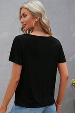 Load image into Gallery viewer, Black Crisscross V Neck Butterfly Sleeve T Shirt - Fashion Queen - 2