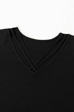 Load image into Gallery viewer, Black Crisscross V Neck Butterfly Sleeve T Shirt - Fashion Queen - 8