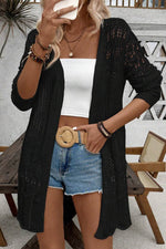 Load image into Gallery viewer, Black Crochet Hollow Out Open Front Cardigan - Fashion Queen - 3
