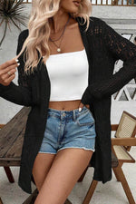 Load image into Gallery viewer, Black Crochet Hollow Out Open Front Cardigan - Fashion Queen - 4