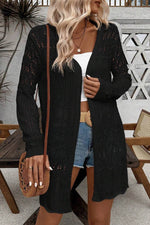 Load image into Gallery viewer, Black Crochet Hollow Out Open Front Cardigan - Fashion Queen - 5