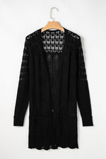 Load image into Gallery viewer, Black Crochet Hollow Out Open Front Cardigan - Fashion Queen - 7