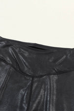 Load image into Gallery viewer, Black Crossed Dip Waist Sleek Leather Leggings - Fashion Queen - 11
