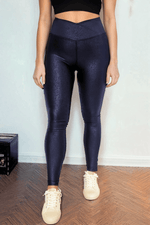 Load image into Gallery viewer, Black Crossed Dip Waist Sleek Leather Leggings - Fashion Queen - 4