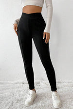 Load image into Gallery viewer, Black Crossed Waist Seamed Leg Thermal Leggings - Fashion Queen - 4